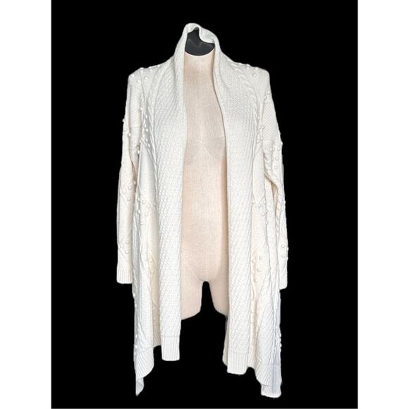 Lord & Taylor‎ Women’s Drape Open Front Cardigan Sweater Cream Size Large - Picture 1 of 6